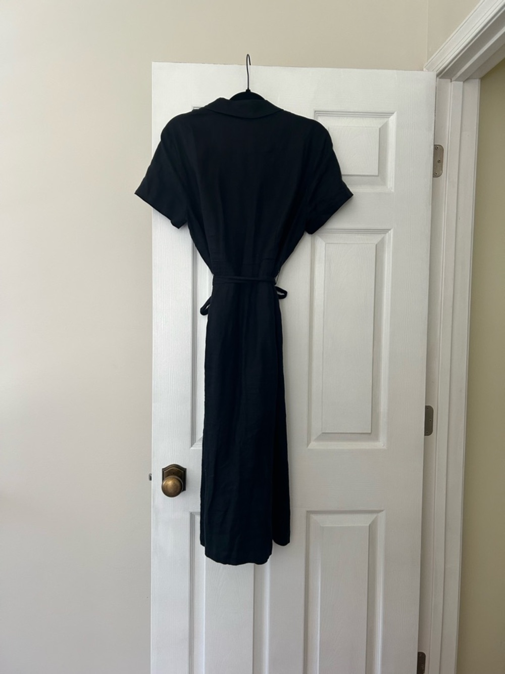 Quince European Linen Black Button-Front Midi Tie Waist Dress - Picture 3 of 6